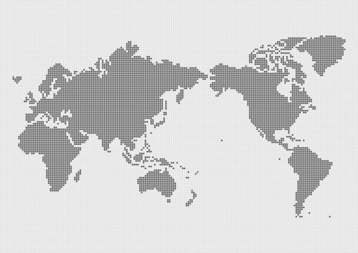 世界地図（日本中心）のイラスト: グレーのモザイク模様