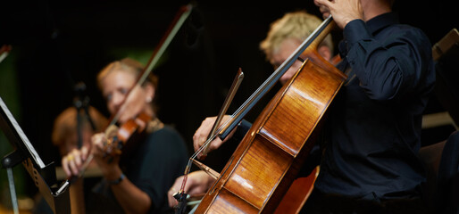 Symphony sounds. Cropped shot of musicians during an orchestral concert.