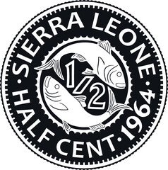 sierral leone half cent coin year 1964 handmade vector design