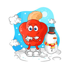 cashew fruit in cold winter character. cartoon mascot vector