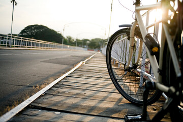 Bicycle parking on wooden bridge