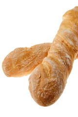 Wheat baguette bread isolated on white