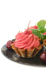 Fresh cherry cake isolated on white