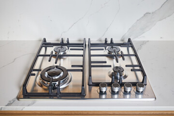 Modern hob gas or gas stove made of stainless steel using natural gas or propane for cooking...