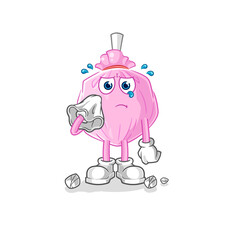 cute candy cry with a tissue. cartoon mascot vector