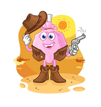 Cute Candy Cowboy With Gun Character Vector