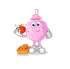 cute candy eating an apple illustration. character vector