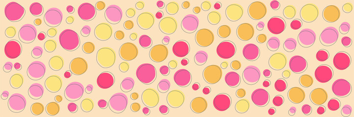 Abstract circles background. Colorful rounded bubbles and abstract curvy shapes. Vector backdrop texture or pattern. Funny Pink and yellow pattern with circles.
