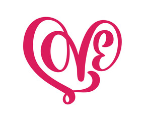 Handwritten laser cut calligraphy text Love in heart. Happy Valentines day romantic quote for design greeting card, holiday flyer, photo overlays, t-shirt print, poster