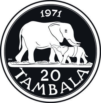 Malawi Coin 20 Tambala With Alephant Handmade Design Vector