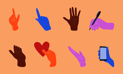 Obraz premium human hands icons set, flat style isolated vector