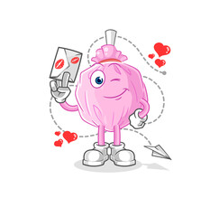 cute candy hold love letter illustration. character vector