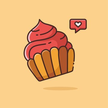 Illustration vector graphic of Cupcake. Cupcake minimalist style isolated on an orange background. The illustration is suitable for web landing pages, banners, flyers, stickers, cards, etc.