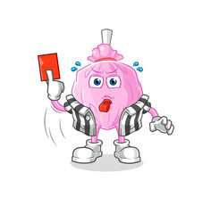 cute candy referee with red card illustration. character vector
