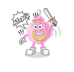 cute candy knights attack with sword. cartoon mascot vector