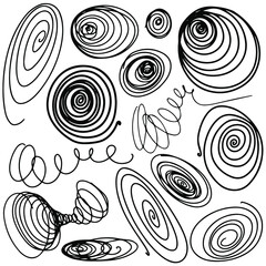 Set of vector lines, spirals and strokes in doodle style.