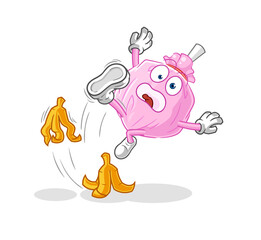 cute candy slipped on banana. cartoon mascot vector