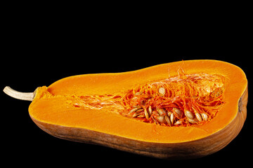 Half pumpkin, isolated on the black background