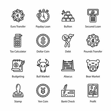 Finance Outline Icons - Stroked, Vectors