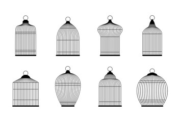Black silhouettes of bird cages, vector illustration