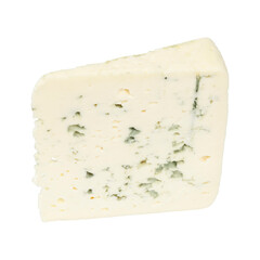 A piece of blue cheese on a white background.