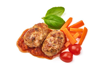 Homemade fried pork cutlets, meatballs from minced meat, isolated on white background.