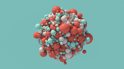 Group of colorful balls. Mint blue background. Abstract illustration, 3d render.