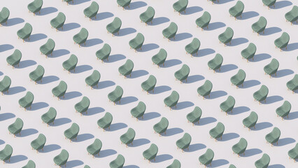 Green armchair pattern. White background. Abstract illustration, 3d render.