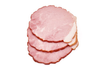 Smoked pork loin, isolated on white background.
