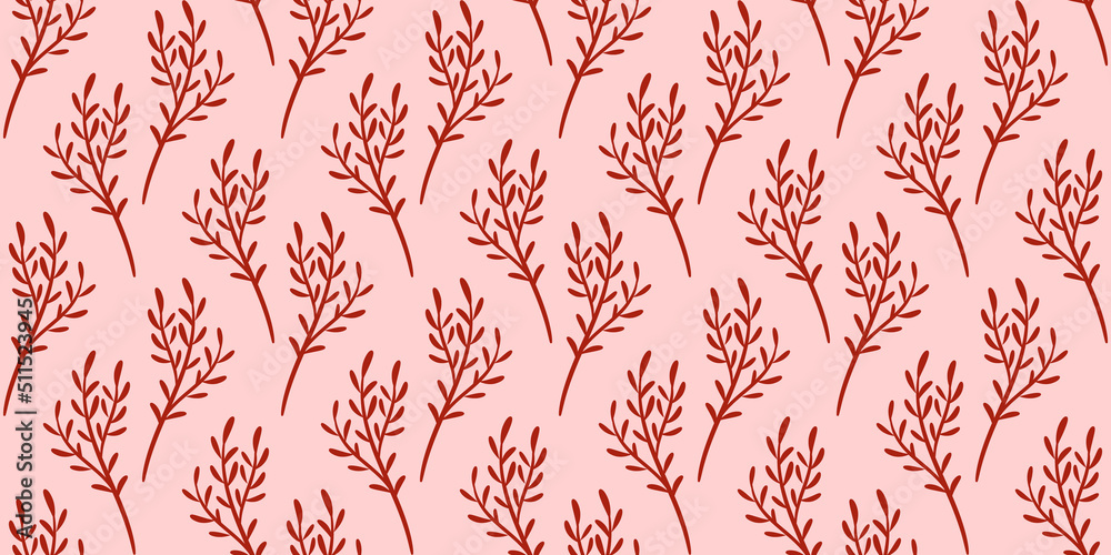 Poster red sea moss vector background, seamless pattern