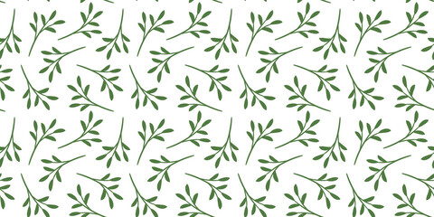 Green and white background with leaves, seamless pattern