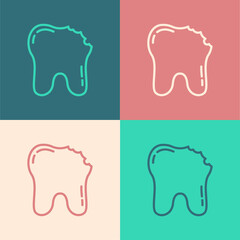 Pop art line Broken tooth icon isolated on color background. Dental problem icon. Dental care symbol. Vector