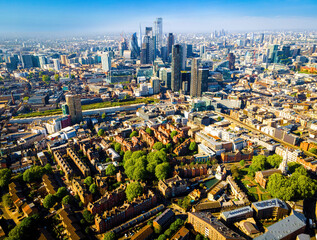 The aerial view of Shoreditch,  an arty area adjacent to the equally hip neighborhood of Hoxton in...