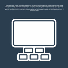 Blue line Cinema auditorium with screen and seats icon isolated on blue background. Vector