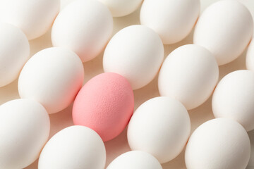 Eggs, one pink and the other white, coceptual photo