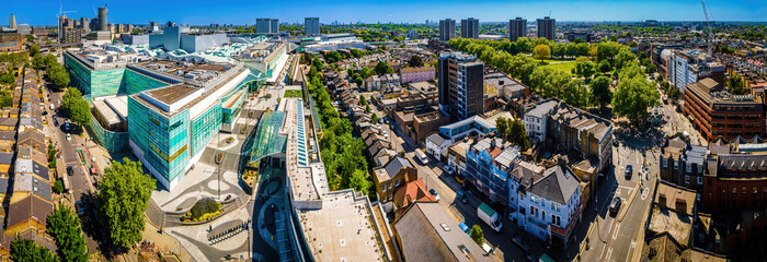 The aerial view of Shepherds Bush and Westfield area in London