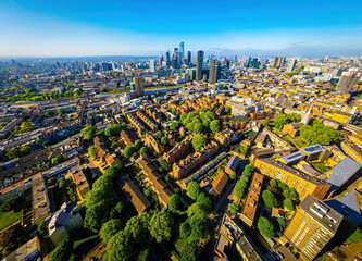 The aerial view of Shoreditch,  an arty area adjacent to the equally hip neighborhood of Hoxton in...