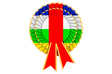 Central African Republic flag painted on the award ribbon rosette. 3D rendering