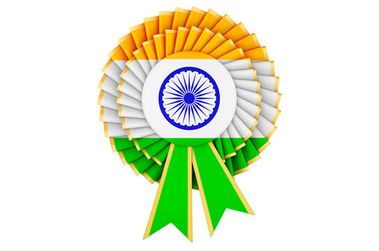 Indian flag painted on the award ribbon rosette. 3D rendering
