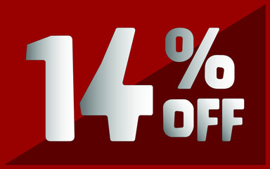 14 percent off. Red banner with white and gray typography for promotions and offers.