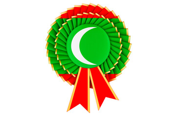 Maldivian flag painted on the award ribbon rosette. 3D rendering