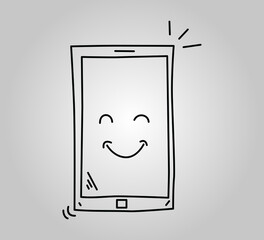 Hand drawn smartphone with smile, doodle style