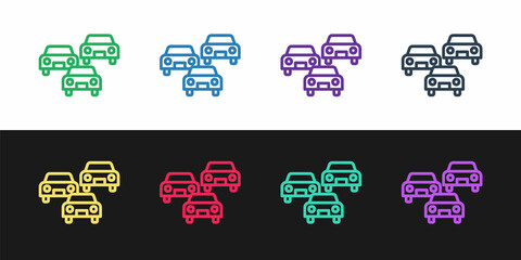 Set line Traffic jam on the road icon isolated on black and white background. Road transport. Vector