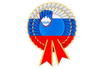 Slovenian flag painted on the award ribbon rosette. 3D rendering