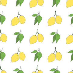 Vector seamless pattern with juicy lemons and leaves 