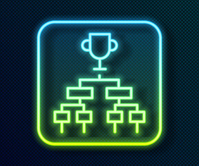 Fototapeta premium Glowing neon line Results and standing tables scoreboard championship tournament bracket icon isolated on black background. Vector