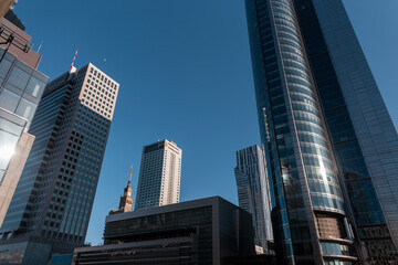 Megalopolis with business centers and modern buildings in Warsaw, Poland