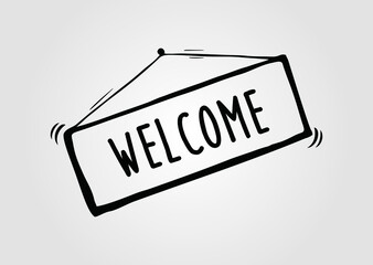 welcome  vector illustration.sign board of store window