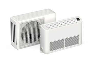 Floor mounted air conditioner with remote control and outdoor unit