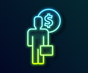 Glowing neon line Business man planning mind icon isolated on black background. Human head with dollar. Idea to earn money. Business investment growth. Vector